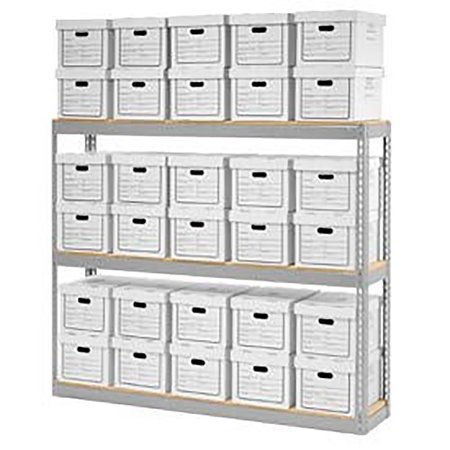 GLOBAL INDUSTRIAL Record Storage Open With Boxes 72W x 15D x 60H, Gray B2297935